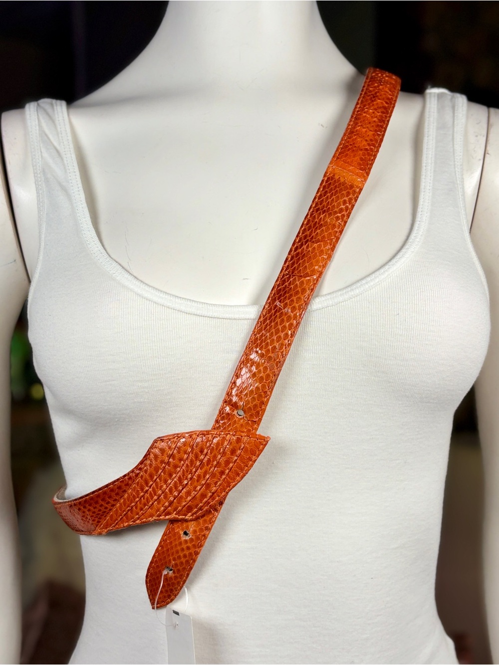 JLynch Orange Snakeskin “Lenny” Skinny Watersnake Cinch Belt, Sz XL